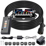 CheeMuii 15 FT 7 Way Trailer Cord and 7 Gang Junction Box Kit with 12 V Breakaway Switch and Plug Holder Heavy Duty Trailer Wiring Harness Kit for Trailers RVs Campers