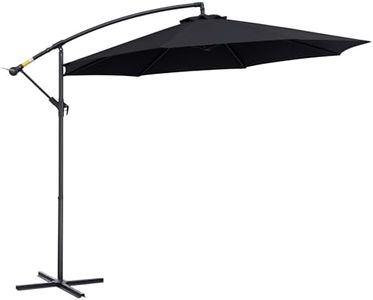 Outsunny 10' Deluxe Patio Umbrella, Outdoor Market Parasol, Banana Hanging Offset Sunshade with Crank, Cross Base, Black