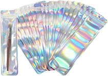 100 Pieces Smell Proof Bags Holographic Packaging Bags Storage Bag with Clear Window for Food Storage (Holographic Color, 2.8x8.7 Inch)