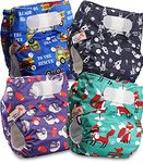 Littles and Bloomz Baby Reusable Pocket Nappy Cloth Diaper, Standard Hook-Loop, 4 Nappies, FLV2-0406