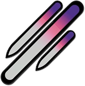 Nail File - Mont Bleu Best Set of 3 Crystal Nail Files in Pouch - Rainbow Colors - Genuine Czech Tempered Glass - Handmade gifts for girls - Premium Fingernail File for Natural Nails