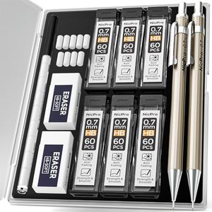 Nicpro 2 Pezzi Matite Meccaniche in Metallo da 0.7 mm, Matita da Disegno per Scrittura Artistica, Schizzi con 4 tubi di Ricarica di Piombo HB e Gomme, Custodia