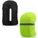 TRUEIN Waterproof Backpack Cover, 2 Pack 18-30L Rucksack Rain Cover, Reflective Backpack Cover, High Visibility Bag Cover with Reflective Stripes for Cycling, Travel, Climbing (Black Green)