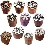 Royal Kraft Henna Wooden Stamps Urban Small Round Floral Pattern Printing Blocks (Set of 10)