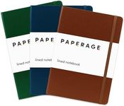 PAPERAGE Lined Journal Notebooks, 3 Pack, (Cognac, Dark Green, Navy), 160 Pages, Medium 5.7 inches x 8 inches - 100 GSM Thick Paper, Hardcover