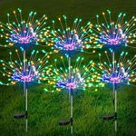 6 Packs Outdoor Solar Firework Lights, 120 LED Solar Garden Lights 2 Modes Copper Wire Lamp Waterproof Decorative Stake Landscape Light for Outdoor Wedding, Party, Garden Footpath, Patio (Colorful)