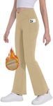 Desol Girls Flare Leggings Size 14-16 Girls Yoga Pants Fleece Lined Girls Leggings Light Khaki XS