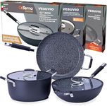 DaTerra Cucina Nonstick Family Cookware Set – 13" Frying Pan, 13" Wok with Lid, 8 Qt Dutch Oven with Lid – Induction Compatible, Oven Safe, Ceramic Nonstick, PTFE & PFOA Free – Made in Italy, Black