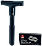 G.B.S Black Adjustable Men's Double Edge Safety Razor and 10 G.B.S Platinum Blade Refills