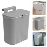 Accmuzzy Kitchen Bin, Under Kitchen Counter Bins with Lid,9L Food Waste Caddy Rubbish Dustbin Wall Mounted for Under Sink,Cupboard Door,Kitchen Cabinet,Camping,Bathroom,Bedroom (Grey)