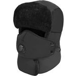 Outrip Winter Trapper Hat for Men & Women, Trooper Hunting Russian Fur Hat with Ear Flap & Mask Ushanka Aviator Hat Black