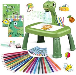 Dinosaur Drawing Projector Table with 72 Patterns Smart Sketcher Projector Drawing Board Kids Art Tables with Pens,Pencils,Crayons,Scrapbook,Sticker Book,Unicorn Stickers,Stamps （12.6*9.5*14.5 inches）