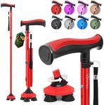 BeneCane Walking Cane for Men & Women Walking Stick for Seniors Folding Canes Quad Cane Adjustable Lightweight Sturdy Collapsible Heavy Duty with Soft TPR T-Handle and Travel Bag