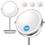 Auxmir Large 8" Lighted Makeup Mirror, Rechargeable 1X/10X Magnifying Mirror with 3 Dimmable Colors, Double Sided Vanity Mirror with Stand, 360° Rotation Touch Screen Tabletop