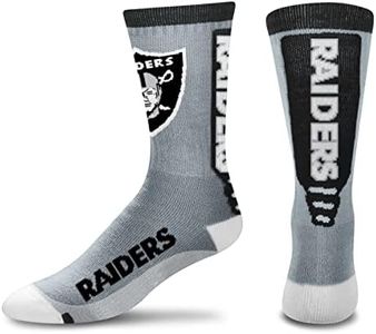 FBF - NFL Adult Team Logo Cool Grey Jump Key Crew Dress Socks Footwear For Men And Women Game Day Apparel - Size Large 10-13, Las Vegas Raiders