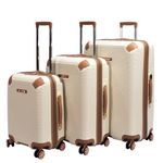 Rocklands® Expandable 4 Wheel ABS-PC Hard Shell Luggage Suitcase TSA Lock (Cream, 3 Peice Set (S+M+L))