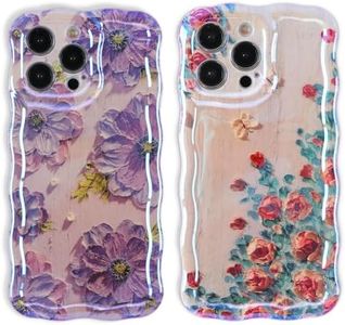 ZhuoFan 2 Piezas Funda para iPhone 12 Pro MAX 6,7'', Aesthetic Diseño Colorida Rosa Flores TPU Silicona Antigolpes Elegante Durable Case Brillante Lindo Flor Dibujos Niñas Carcasa, 03
