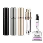 Perfume Travel Spray Bottle Atomizer - 3-Pack 5ML ANTOKX Atomizer Perfume Bottle, Scent Pump Case, Luxury Leakproof Refillable Perfume Spray Bottle for Women and Men (Black & Grey & Gold)