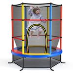 Giantex 55" Kids Trampoline with Safety Enclosure Net, Toddler Trampoline w/Heavy-Duty Steel Frame & Seamless Jump Mat, Outdoor Indoor Mini Trampolines for Kids, Multicolor