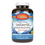 Carlson - Cod Liver Oil Gems, Low Vitamin A, 920 mg Omega-3s + Vitamin D3, Norwegian, Sustainably Sourced, Lemon, 150 Softgels