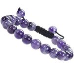 TreasureBay Handmade Womens Mens 8mm Natural Gemstone Bracelet Adjustable | Chakra Stress Anxiety Power Bead Healing Crystal Gemstone Friendship Bracelet (Amethyst)