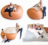 Bujtsy 5ft Outdoor/Indoor Adult Giant Bean Bag XXL, Vegan Leather filled with Memory foam round shape luxury Faux Leather, Convertible, inner matrass made in EU (Caramel, XXL - 5ft /140 cm)