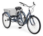 Schwinn Meridian Adult Tricycle Bike, Mens and Womens Three Wheel Beach Cruiser, 24-Inch Wheels, Low Step-Through Frame, Wide Seat, Rear Folding Basket, 1-Speed, Slate Blue