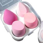 Gleva 4Pcs Beauty Blender Sponge Set, Soft Egg Shaped Blending Puff For Flawles Makeup, Beauty Blender for Liquid Foundation, Cream, Powder, Wet And Dry Makeup Applicator For Girls, Women (Pink)