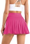 Betaven Pleated Tennis Skirt for Women with Skorts Pockets High Waisted Athletic Workout Running Golf Skirts,Rose Pink,M