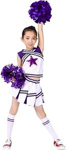 LOLANTA Big Girls Cheerleader Uniform Outfit Cheerleading Costume Fun Varsity Brand Youth Purple White (Purple, 10-12)