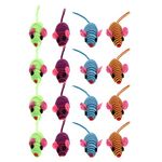 POPETPOP Cat Toys - 12pcs Cartoon Animal Mouse Shaped Pet Elastic Rope Bite Toy - Scratch Playing Chewing Teeth Cleaning for Small Medium Large Cat