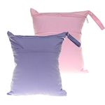 NUDFSY 2 Packs Nappy Bags，Wet Bag Waterproof Wet Dry Bags Reusable Washable Cloth Diaper Bags Nappy Bags with Double Zipper Pockets for Items Wet Clothes Swimming Gym Pool Beach Bag(Purple+ Pink