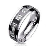 Spikes Men's Solid Titanium Two-Tone Black I.P. Center Simulated Diamond Wedding Band Width 08 mm 09