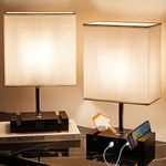 Bedside Lamp Set, Dimmable Table Lamp with Bulbs, Touch Lamp with USB & Type-C Ports, Nightstand Lamps with Two Phone Stands for Living Room Bedroom