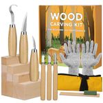 Wood Carving Tools, 18 in 1 Wood Whittling Kit, Chip Carving Knife Kit with 8PCS Basswood Carving Blocks Set, 6PCS Whittling Knives, Gloves, Canvas Bag, Sharpener,Wood Carving Set for Beginners Kids