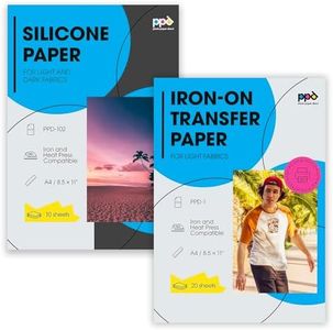 PPD Inkjet Bundle Iron-On Light Color T Shirt Transfers Paper LTR 8.5x11" pack of 20 Sheets + PPD Silicon Papers for T Shirt Transfer Iron or Heat Press - 10 Sheets