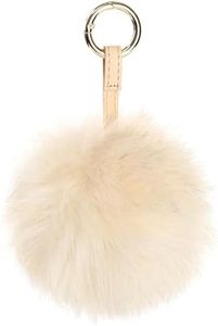 S.ROMZA Pom Pom Keychain Fluffy Real Fox Fur Ball Keychain for Women Bag Purse car key Charms (1inch, Beige)