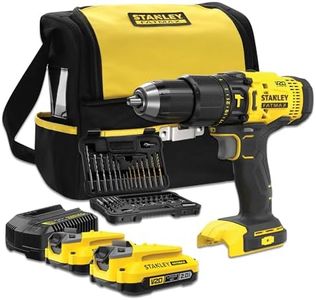 STANLEY FATMAX SFMCD711DSA-QW - Taladro Percutor 18V, Gama V20, 2 velocidades, Luz LED, Incl. juego de brocas y 50 piezas, 2 baterías recargables de 2,0 Ah, cargador y bolsa de herramientas