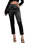 Fakanhui Women's Satin Silky Dress Casual Elastic High Waist Stretch Elegant Pants Trousers, Black01, X-Small