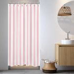 Small Stall Shower Curtain 48 x 68 inch, Pink and White Striped Half Size Shower Curtain Liner, Modern Farmhouse Narrow Shower Curtain for Bathroom Decor, 48 inch Fabric Shower Curtain Set with Hooks