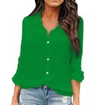 OMSJ Women Button Down Shirts Long Sleeve Chiffon Office V Neck Casual Business Blouses Tops (Green, XL)