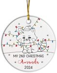 My 2nd Christmas Red Panda Ornament Gifts for Babies, Personalized Baby Red Panda Second Christmas Ceramic Ornament, 2 Years Old Birthday Decorations Christmas Tree, Custom Baby's Second Ornaments