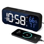 SMOUPING Smart Led Digital Alarm Clock for Bedroom Battery Operated, Small Clock for Bedrooms, Travel Digital Clock Large Display, Desk Clock with USB Charger, Bedside Clock for Kids with Day of Week.