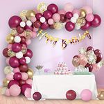 Party Propz Happy Birthday Decoration Items for Girls-63Pcs Burgundy Balloons for Decoration | Pink Birthday Balloons for Decorations | Birthday Decorations for Wife | Happy Birthday Banner(Cardstock)