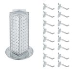 Azar Displays 700220-CLR-2C16 Four-Sided 4”W x 12” Revolving Pegboard Tower Kit Counter Display with 16-Pack of 2 inch Locking Hooks, Clear