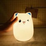 Glowseries Night Lamp For Kids, Cat Nursery Night Lights With Battery, 7 Color Table Lamp,Room Decor, Usb Rechargeable, Cute Led Multicolor Gifts For Baby, Children, Toddlers, Teen Girls - Silicone