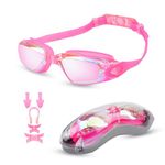 Moseem Swimming Goggles, Swim Goggles for Adult Men Women & 6+ Age Kids Anti Fog Swimming Goggles with UV Protection, Clear Vision, No Leaking & Adjustable Silicone Strap,Pink