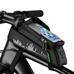 ROCKBROS Bike Frame Phone Holder Bag, Waterproof Top Tube Bike Bag, Bike Phone Mount Pouch Bag with Touchscreen Sun Visor Earphone Hole for iPhone X XS Galaxy S9 Within 6.3inch