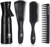 BRUSHZOO Hair Brush Set, Detangler Brush for Natural 3/4abc Curly Hair, Hair Brushes for Women Men Kids Detangling Styling with Spray Bottle (Black)
