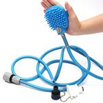 Peyx Dog Bath Brush Sprayer and Scrubber Tool in One Indoor/Outdoor Dog Bathing Supplies Pet Grooming for Dogs or Cats with Long and Short Hair Dog Wash with Hose and Shower Attachment MULTICOLOR